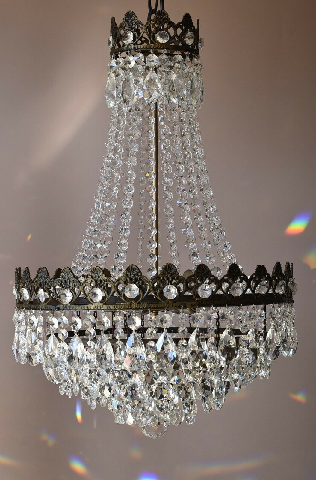 Empire Vintage Crystal Chandelier, 1950's Antique Lighting, French lamp on Sale