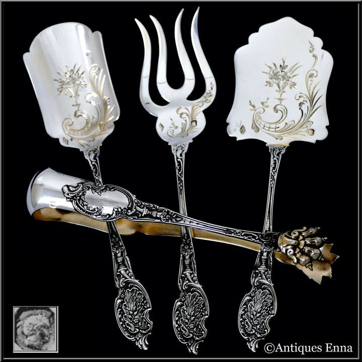Boivin French sterling silver Dessert Hors d'Oeuvre set 4 pc w/box Rococo