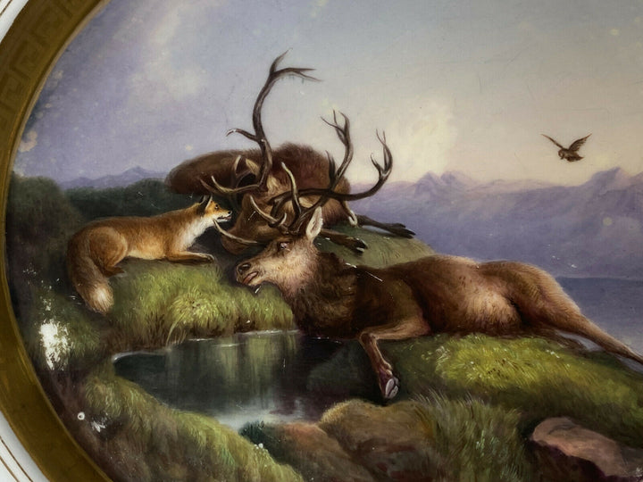 KPM BERLIN TELLER JAGDMOTIV WILDMALEREI HIRSCHE FUCHS LANDSCHAFT 1.WAHL UM 1849