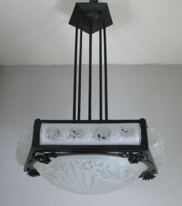 STUNNING FRENCH ART DECO CHANDELIER 1925 OF DAVID GUERON ( DEGUE )