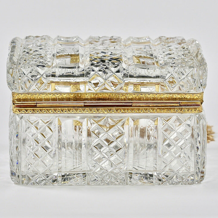 Antique France Baccarat clear crystal glass trinket or jewelry Casket box