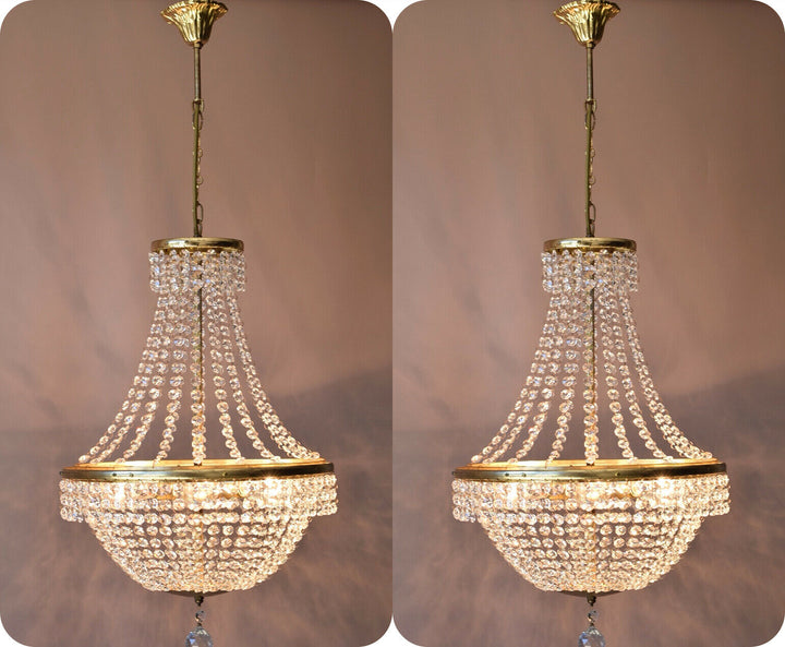 Matching Antique Style Vintage Crystal Chandeliers, Home Lighting, Lamp, Pendant