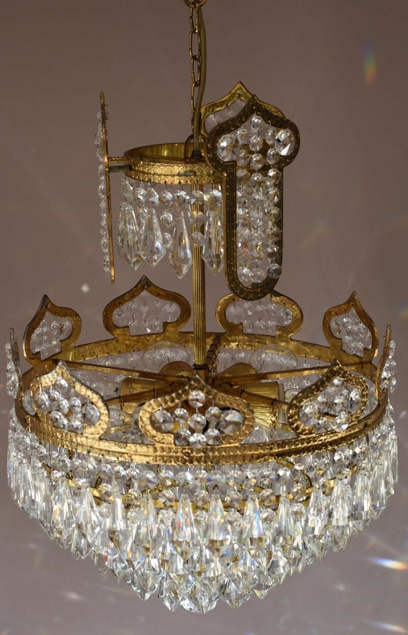 Vintage Crystal Chandelier Antique Lighting Pendants Lamp Handmade French Brass
