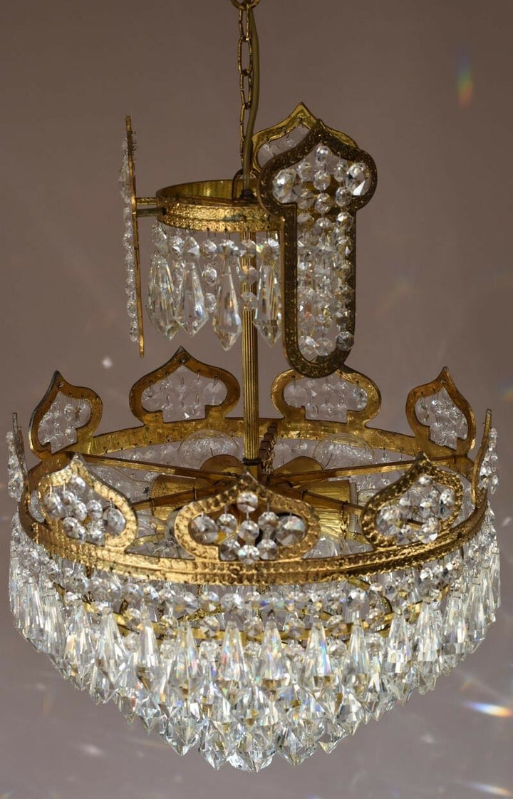 Vintage Crystal Chandelier Antique Lighting Pendants Lamp Handmade French Brass