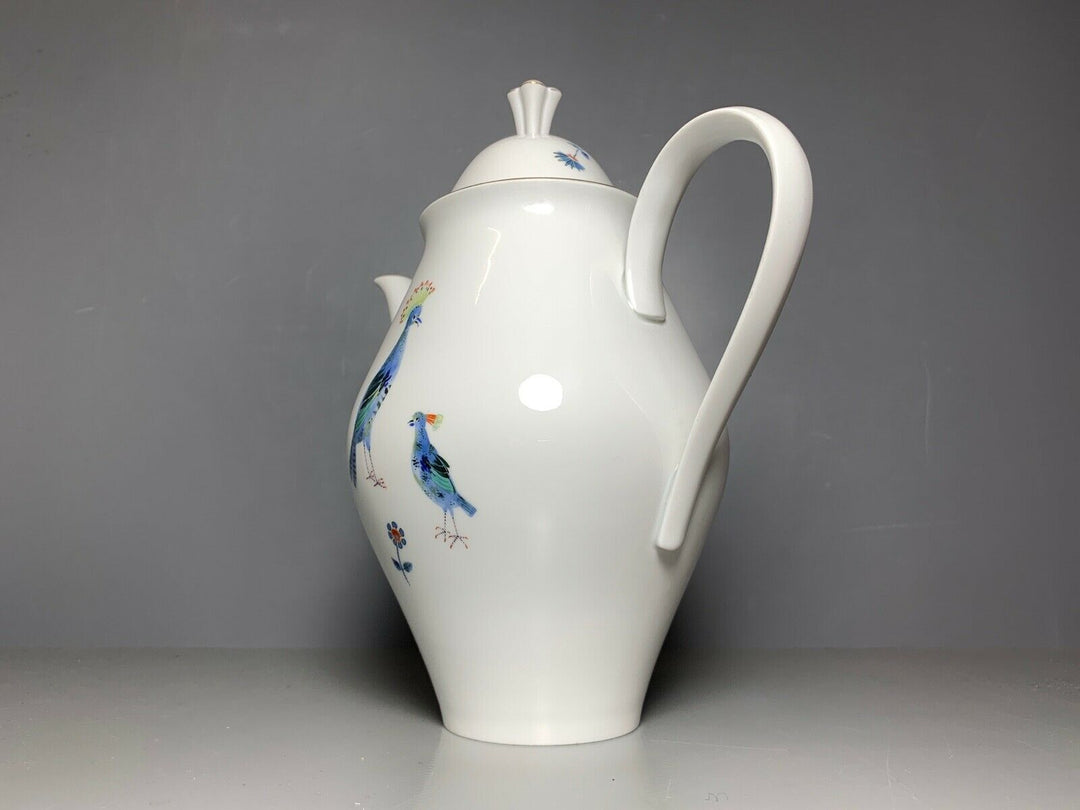 SCHÖNE MEISSEN KAFFEE KANNE TAUBEN PFAUE VÖGEL BLUMEN GOLD HEINZ WERNER 1.WAHL