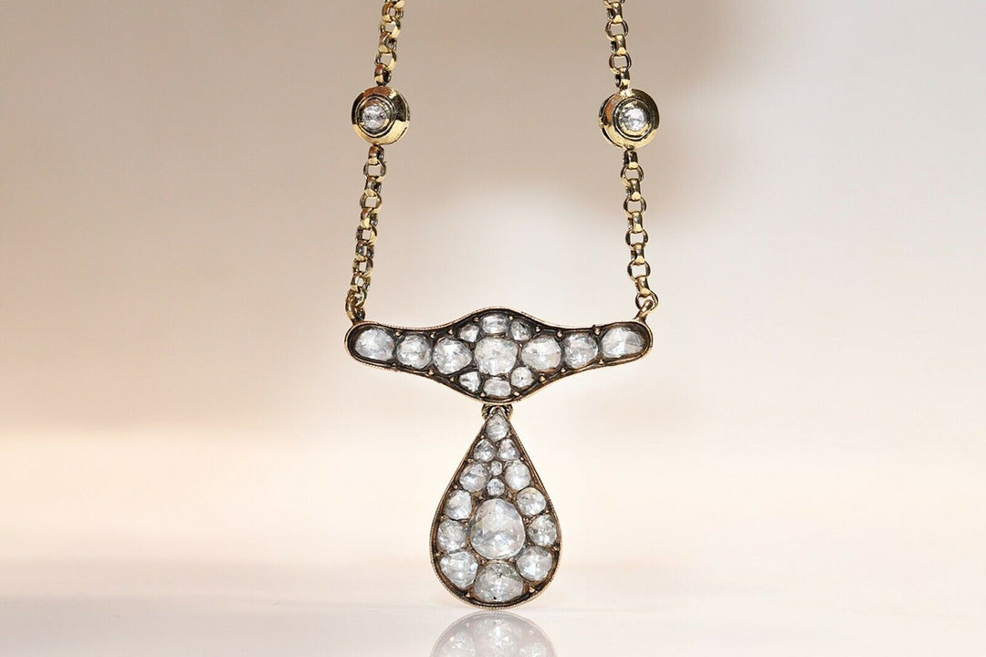アンティーク ヴィクトリアン 18K 涙のモチーフ ナチュラルダイヤモンドのネックレス