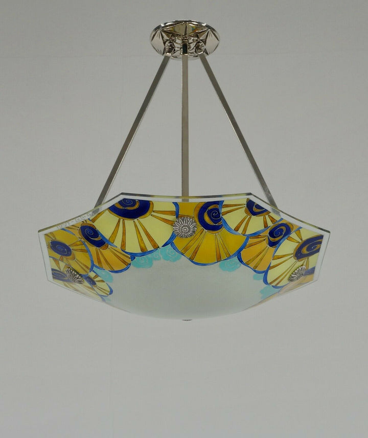 LOYS LUCHA : FRENCH 1930 ART DECO CHANDELIER ..... pendant lamp daum era France