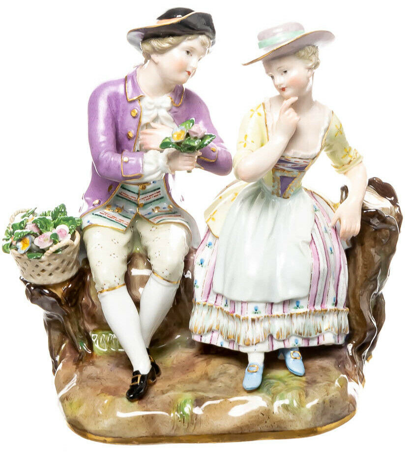 マイセン人形 ベンチの上のガーデニングカップル 1989年頃