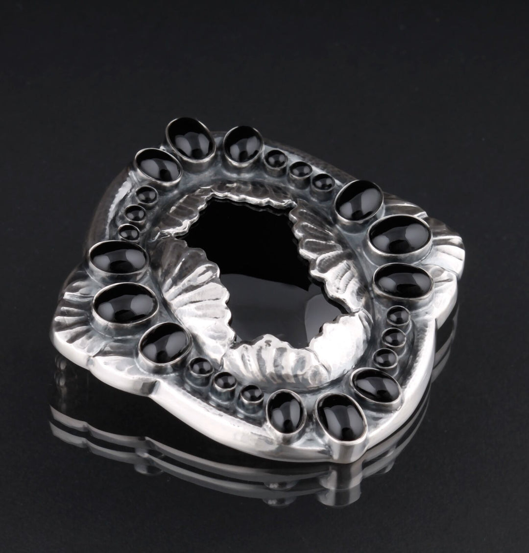 GEORG JENSEN Sterling Brooch #1 w. Black Agate. Anniversary. Silver. 1904-2014