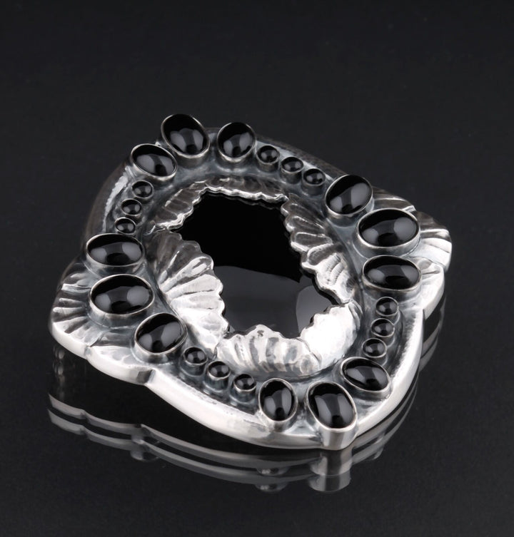 GEORG JENSEN Sterling Brooch #1 w. Black Agate. Anniversary. Silver. 1904-2014