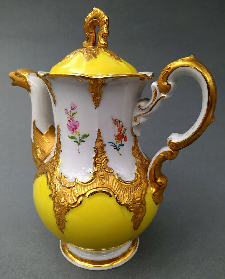マイセンBフォーム、黄色に花々、コーヒーポット、一級品