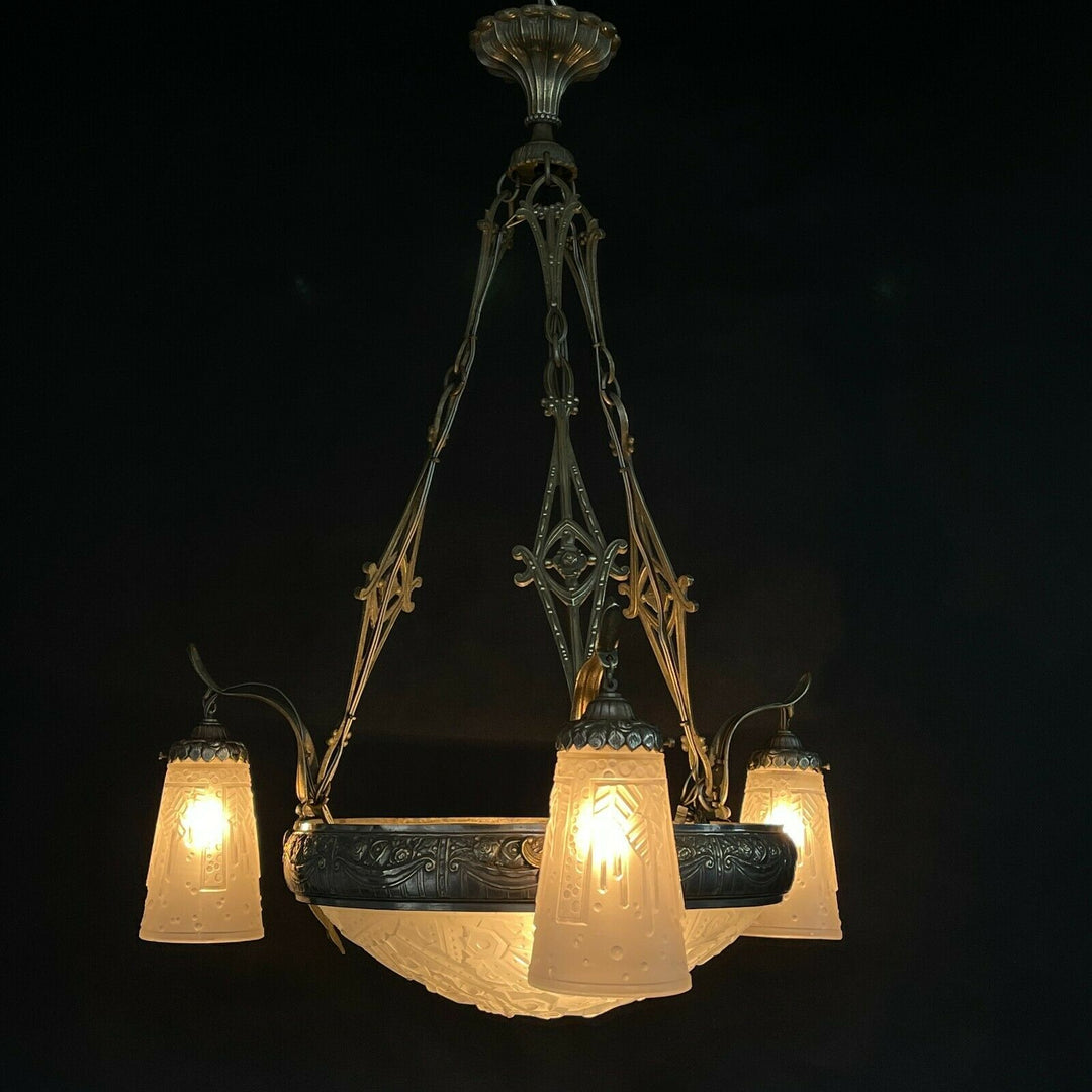 Art Deco Candeliere Lampada Sospensione Muller Freres Luneville Ceiling Lampada