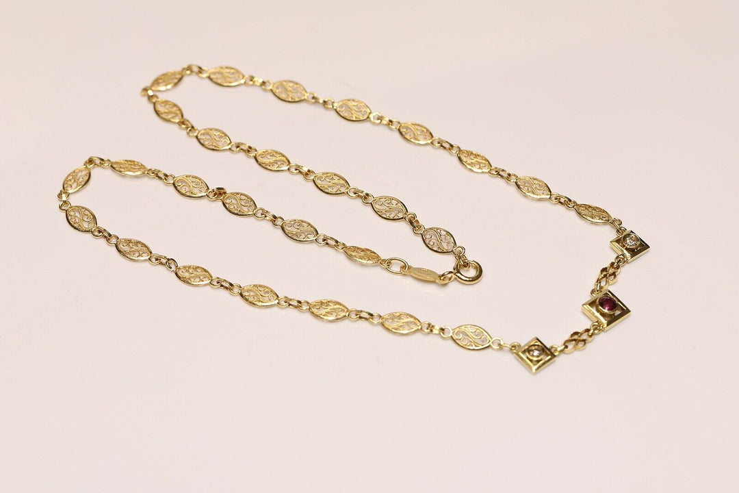 ヴィンテージ 18K ナチュラルダイヤモンドとルビーのネックレス