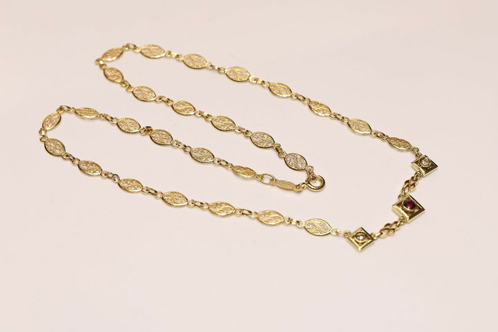 ヴィンテージ 18K ナチュラルダイヤモンドとルビーのネックレス