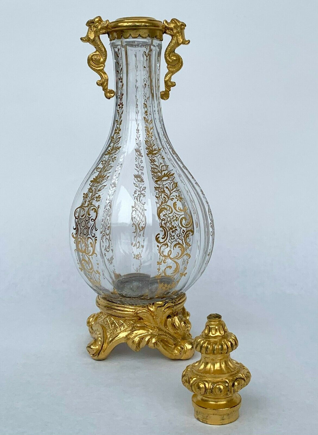 BACCARAT ANTIQUE FLASK CRYSTAL CUT AND BRONZE GILDED