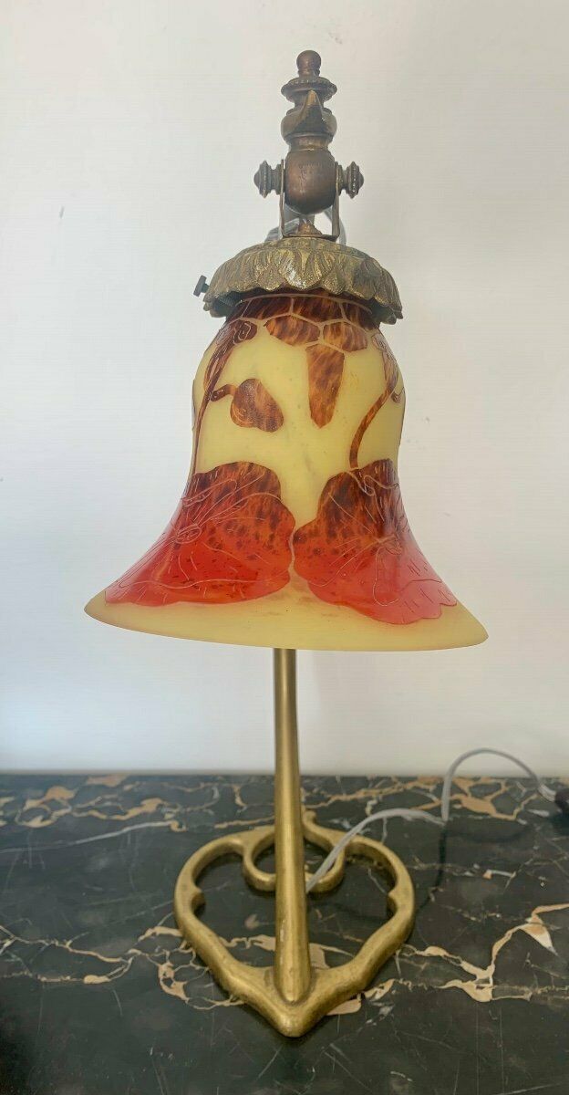 ル・ヴェール・フランセ（シュナイダー兄弟）アンティークテーブルランプ　ポピーの花