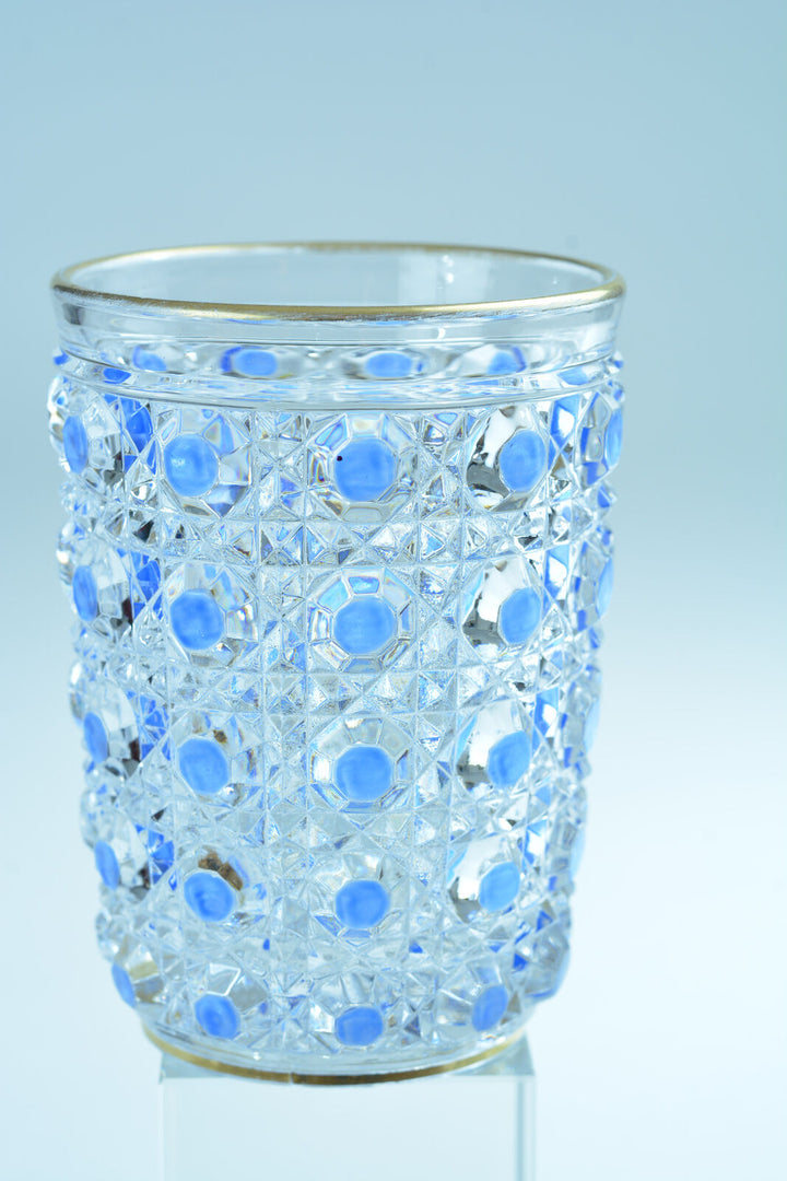 Gobelet verre de service cristal Baccarat Diamants Pierreries doublé bleu / or