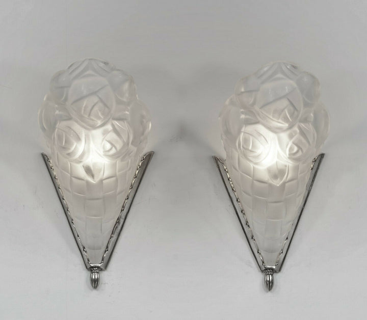 フランシス・ウーベン（Hubens）：フランス1930年代アールデコ調ウォールスコーンペアランプ（デュゲ作）