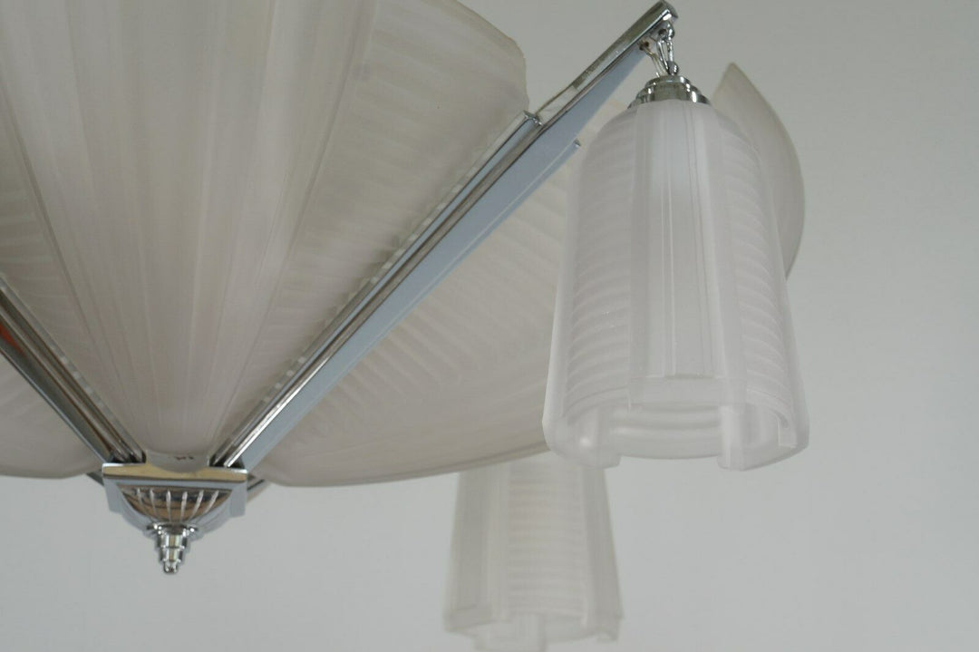 H.PETITOT : LARGE FRENCH 1930 ART DECO CHANDELIER cleopatra ..... Muller freres