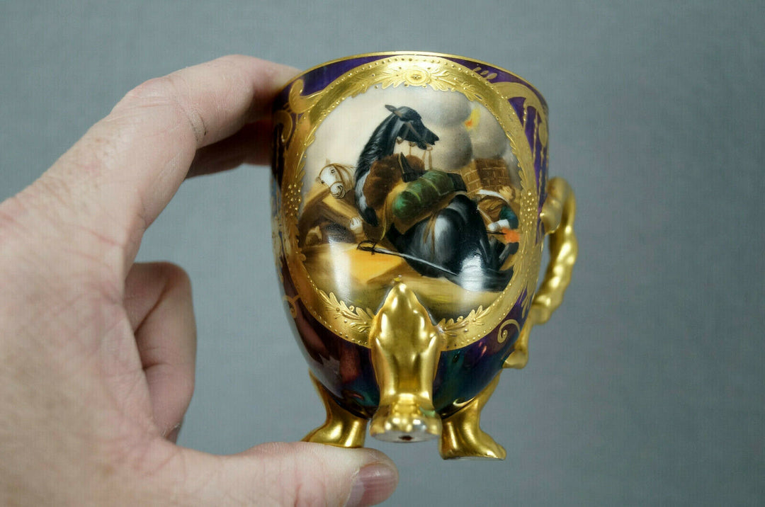 Royal Vienna Napoleonic Battle Scene Purple Luster & Gold Covered Chocolate Cup