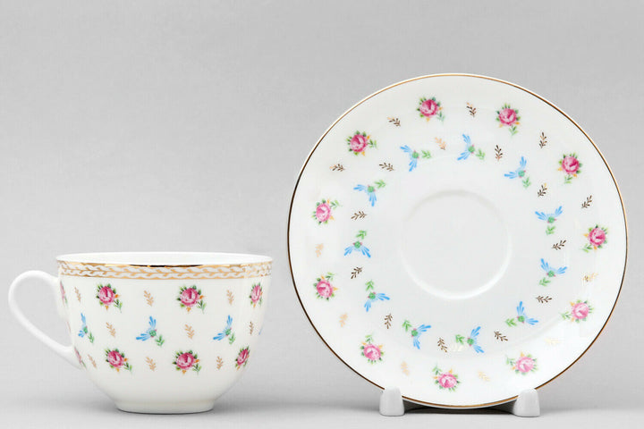 Imperial Porcelain Teacup & Saucer, Flower Waltz Pattern, LOMONOSOV, LFZ, IFZ