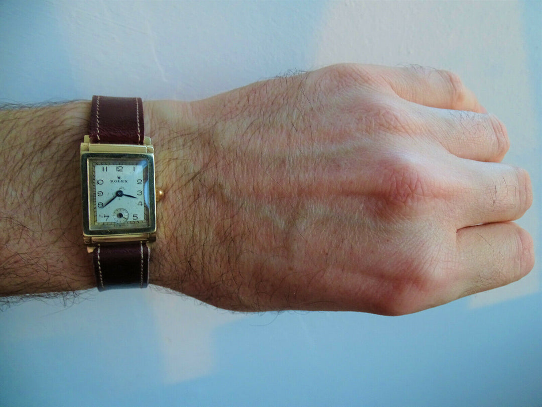 Rolex ♛ 2536 Art Deco Yellow Gold 9C 375 Antique Luxury Men's Watch 1930 Service