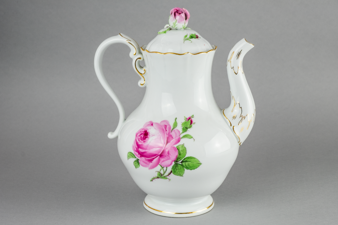 マイセン(Meissen)　バロック　ポット　ピンクローズ　金縁　ファイファー期
