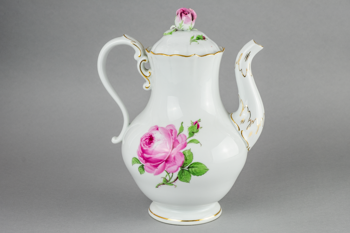 マイセン(Meissen)　バロック　ポット　ピンクローズ　金縁　ファイファー期