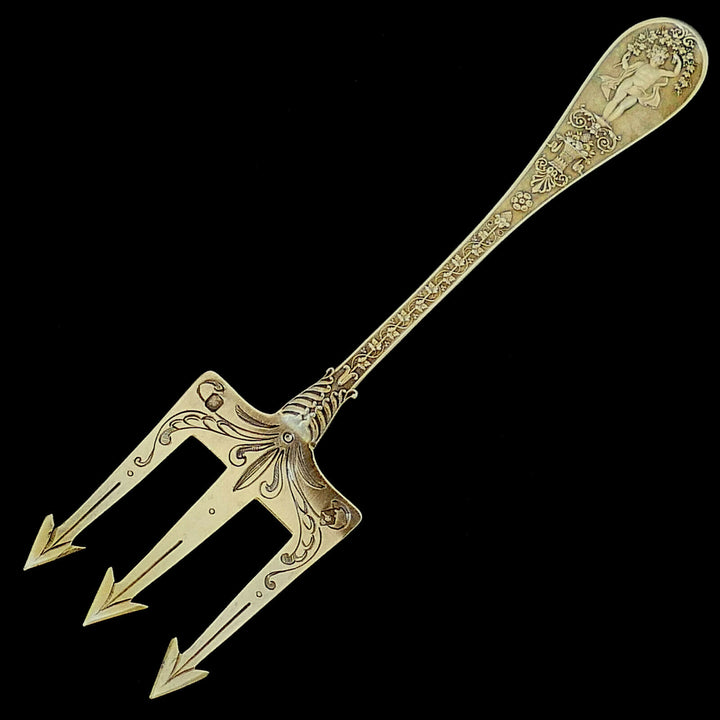 Queille Masterpiece French Sterling Silver 18k Gold Dessert Set, Empire
