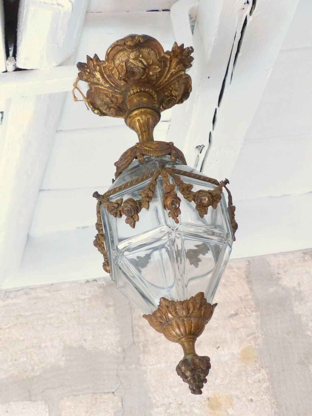18" Antique Baccarat French Hall Lantern 19TH Chandelier Ceiling Gilded Bronze