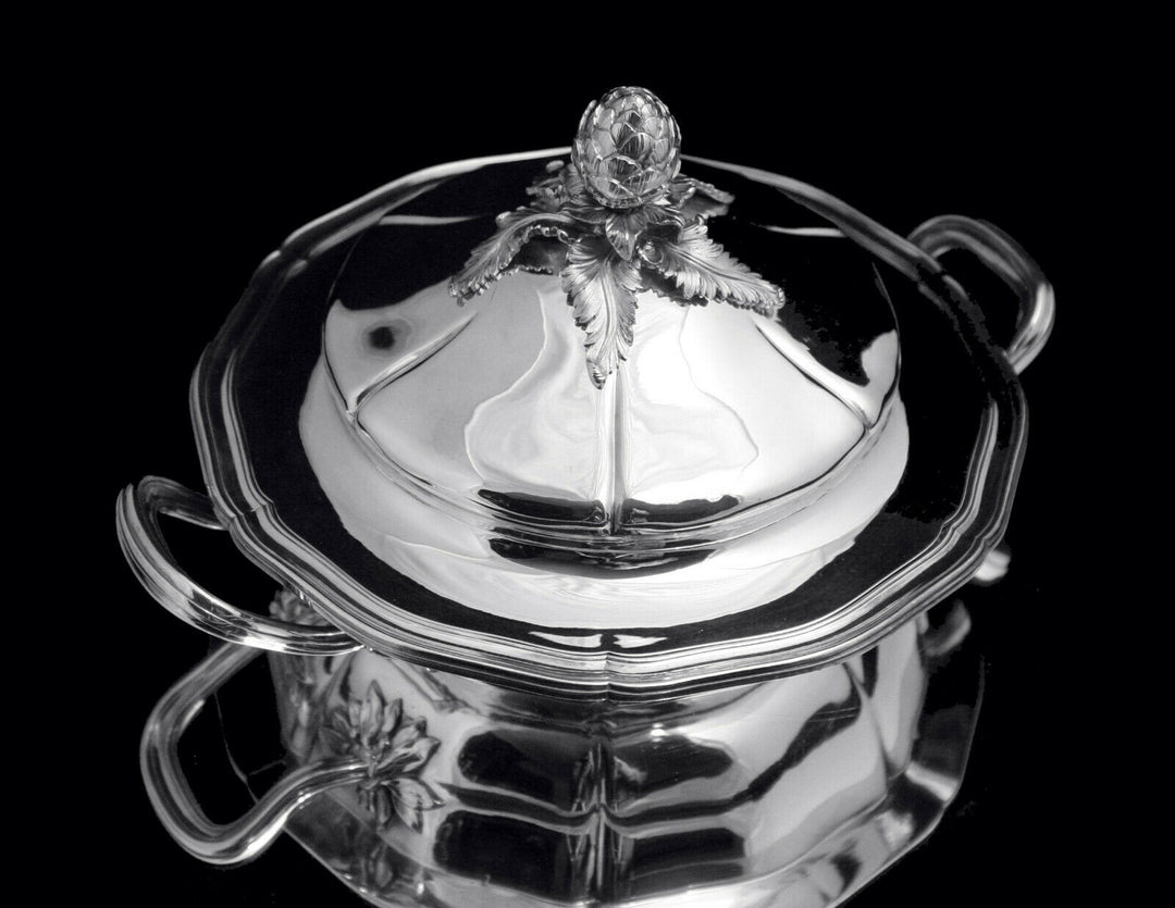 ODIOT 2pc LOUIS XVI COVERED 950 STERLING SILVER VEGETABLE SERVER 1850-1899