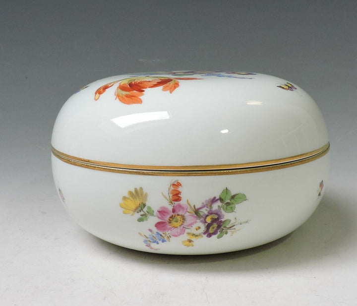 MEISSEN Highlight riesige Dose 16 cm -Insekten & Blumenmalerei -1. Wahl -RARITÄT