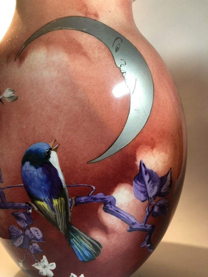 Baccarat Japonisme Birds, Man in the Moon, Blossom Glass Vases Glas Verre - 1880