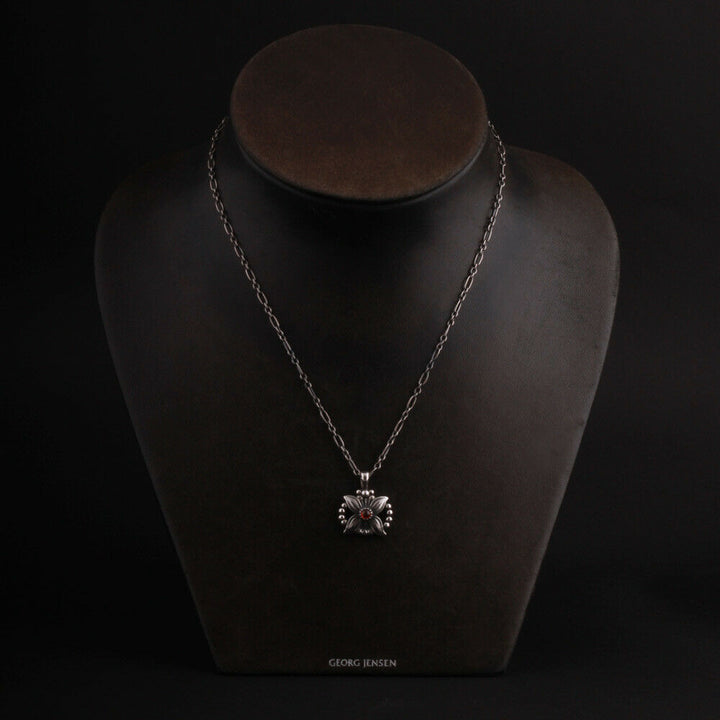 GEORG JENSEN Sterling Pendant Of The Year 1998 / 2018 Silver w. Garnet. RARE!