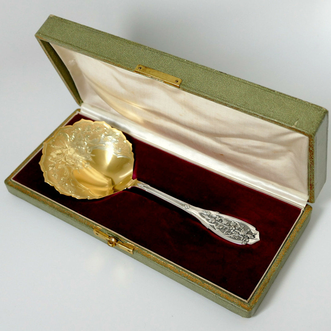 Puiforcat French Sterling Silver 18k Gold Strawberry Spoon w/box, Moderne