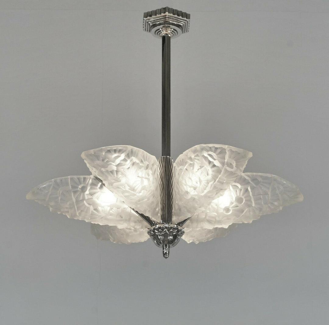 HUBENS & DEGUÉ : FRENCH 1930 ART DECO CHANDELIER ........ muller daum era France