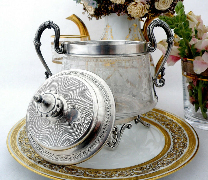 Antique French Sterling Silver Fabulous Candy Box with Glass