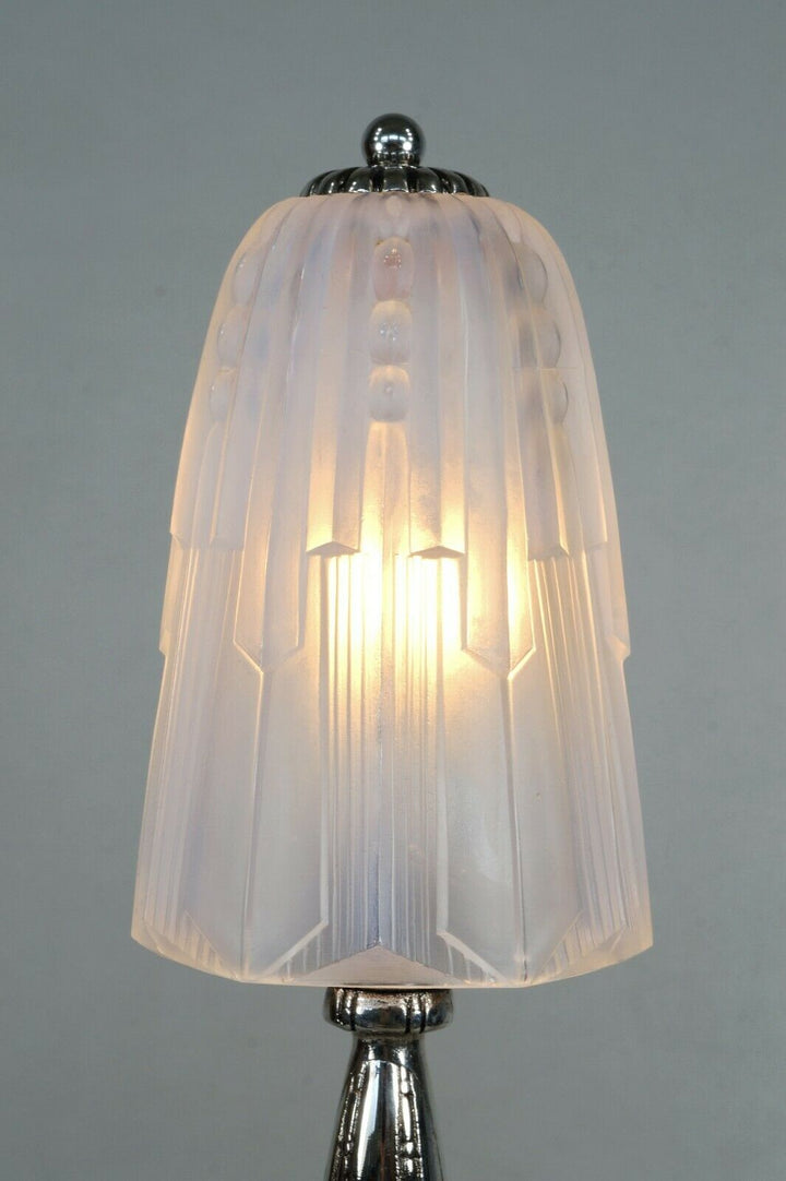GEORGES LELEU opalescent FRENCH 1930 ART DECO TABLE LAMP .... Hanots Verlys 1925