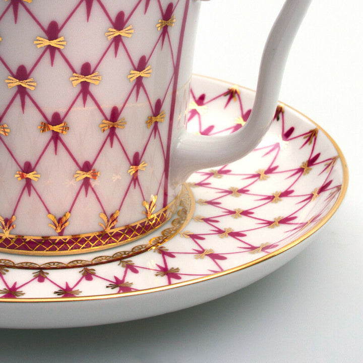 Net Blues Pink Mug & Saucer Lomonosov Russian Imperial Porcelain Teacup 12 fl oz