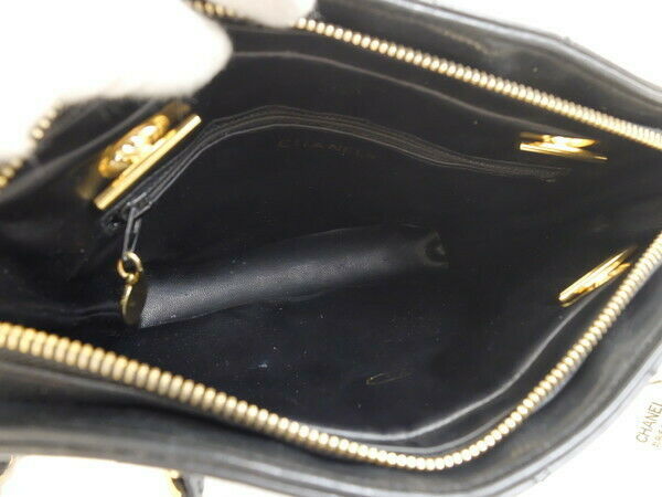 AUTH CHANEL BLACK CLASSIC LAMBSKIN TOTE SHOULDER BAG