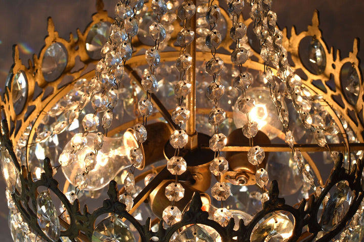 Antique Vintage Lighting, Crystal Chandelier, Shabby Chic French Lamp Pendant