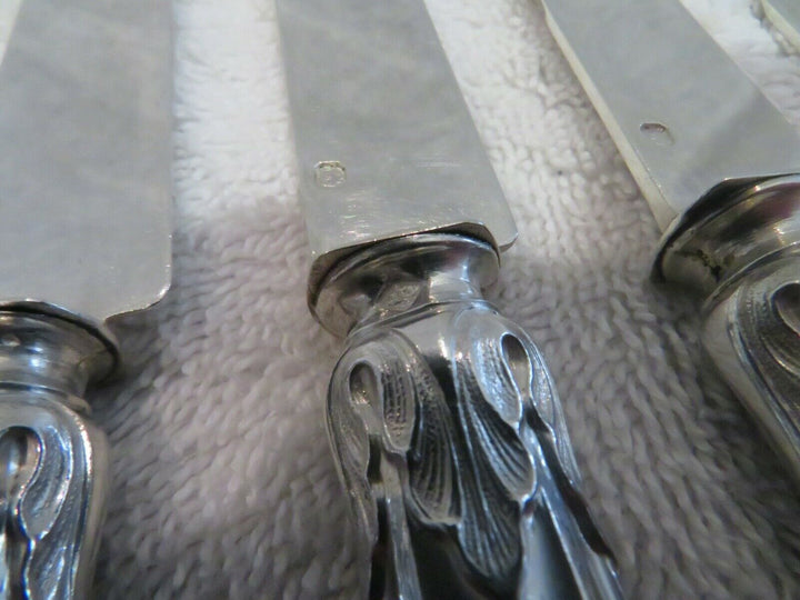 Gorgeous & rare french 950 silver 6 fruit knives Louis XVI st Russian Puiforcat