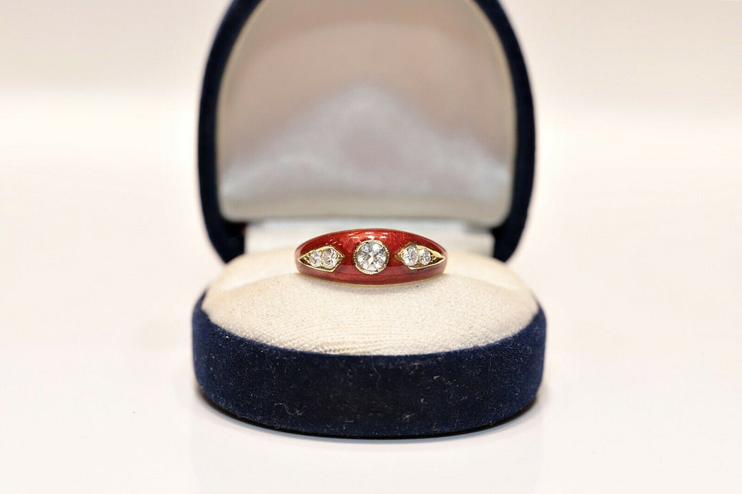 14K ナチュラルダイヤモンドとエナメルのリング