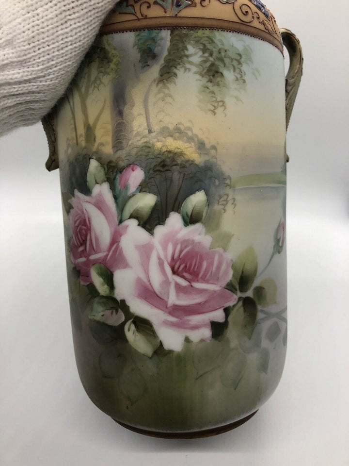 Large NIPPON NORITAKE FLORAL VASE Antique Soft Matte Finish