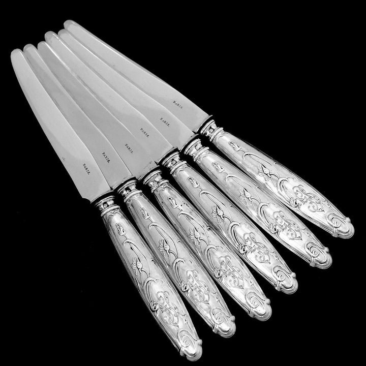Lapparra Fabulous French Sterling Silver Dessert Entremet Set 6 pc Poppies