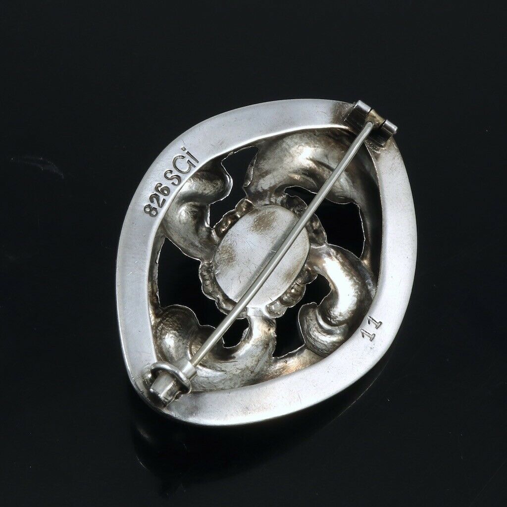 Georg Jensen. 826s Silver Brooch #11 with Labradorite. 1908-14 Hallmarks.