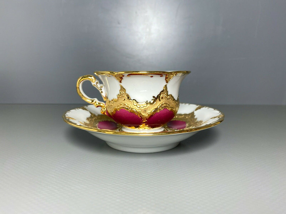 MEISSEN MOKKA GEDECK 2-TLG TASSE UT B-FORM WEINROT ROT BORDEAUX VIEL GOLD Nr.3