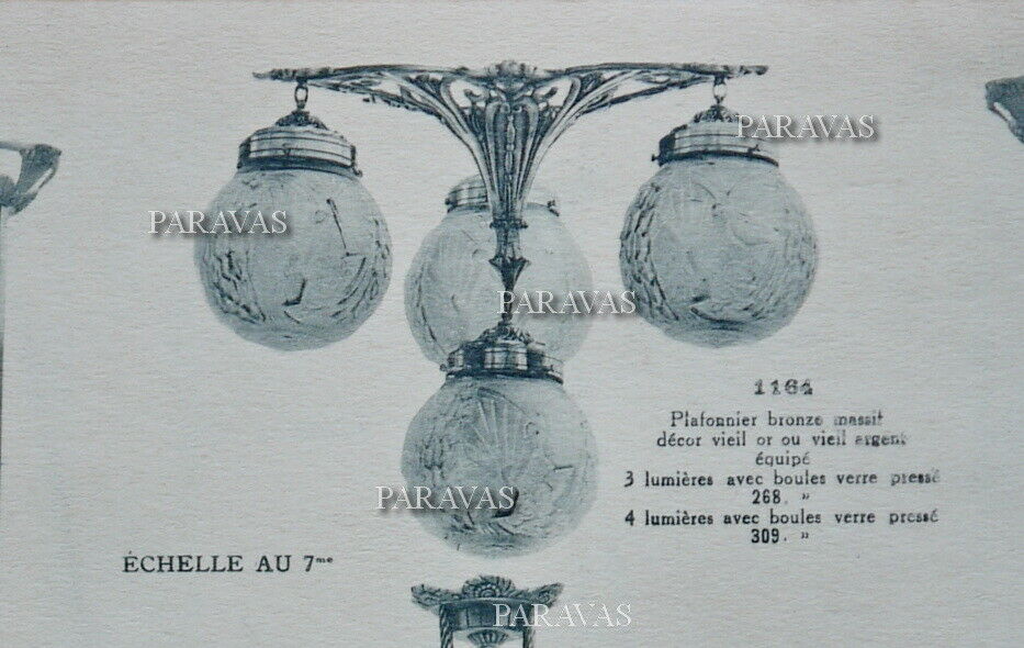 PETITOT & MULLER : FRENCH 1930 ART DECO FLUSH MOUNT .. chandelier lamp pendant