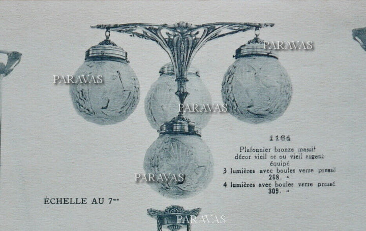 PETITOT & MULLER : FRENCH 1930 ART DECO FLUSH MOUNT .. chandelier lamp pendant