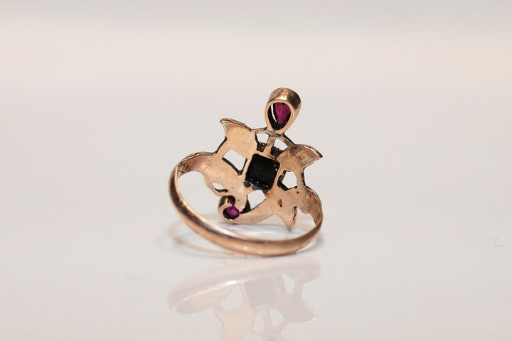 アンティーク 8K ナチュラルローズカットダイヤモンドとルビーのオスマンリング